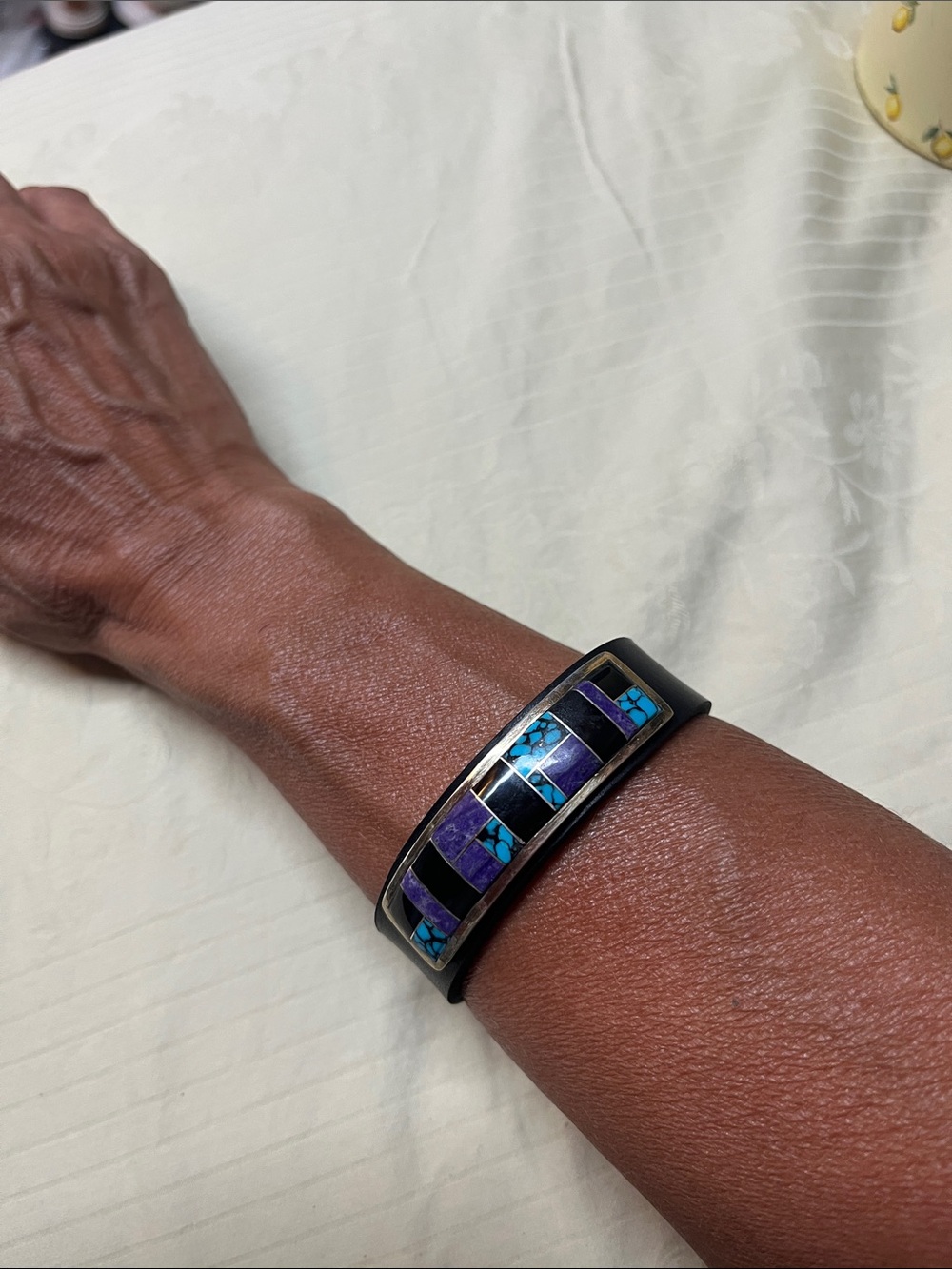 Bold leather and inlay bracelet
